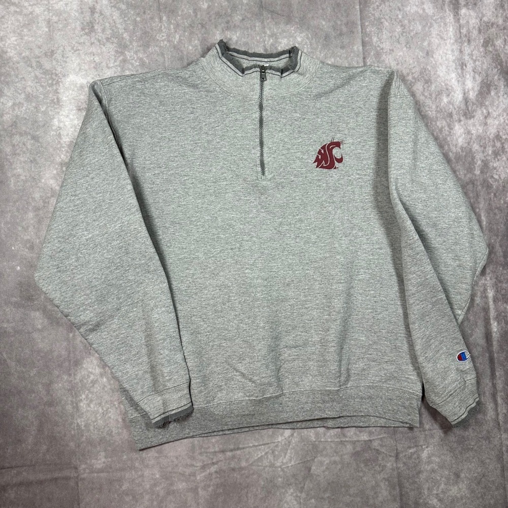 Champion Washington State Cougars 1/4 Zip Sweatshirt L Gray Collegiate Pullover